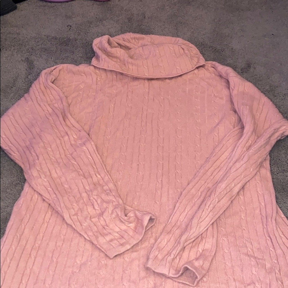 pink trutleneck sweater